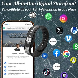 NFC Digital Business Card Wristband – Tap to Share Contact Info | QR Silicone Bracelet | No App Required | Lifetime Access & Analytics | Waterproof Smart Networking Band