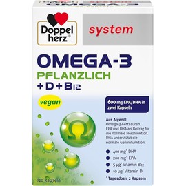 Doppelherz System Omega-3 Plant - Algae Oil - Vitamin D as a Contribution to the Normal Function of the Immune System - 120 Capsules
