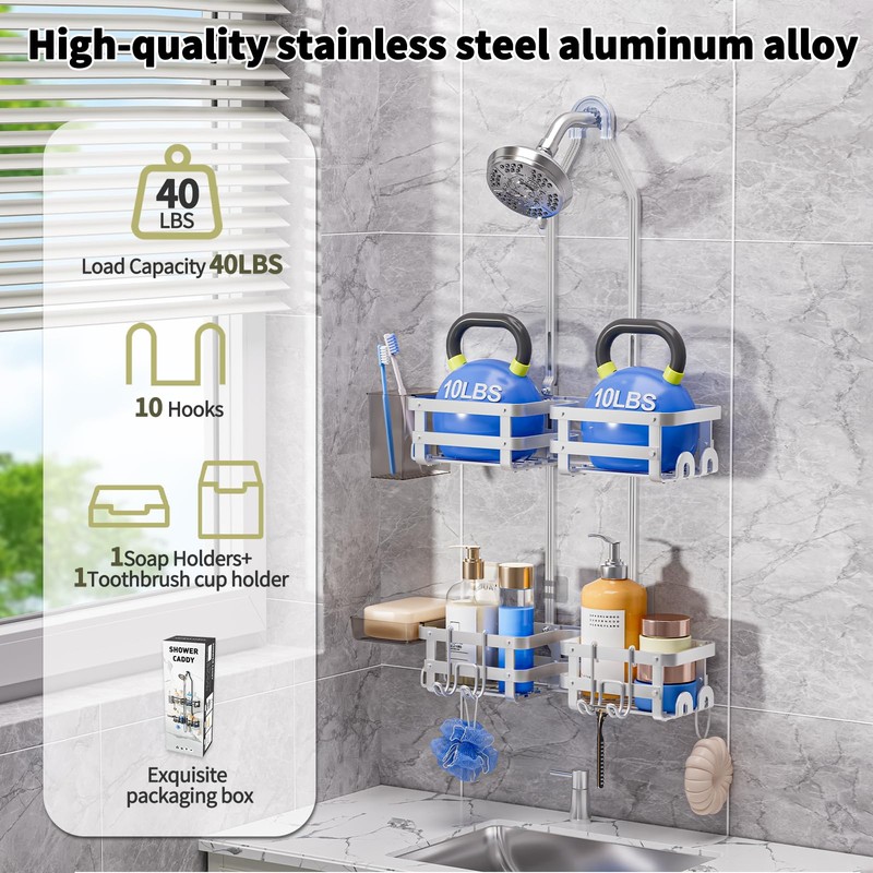 GAOKASE Aluminum Shower Caddy Hanging, Never Rust Shower Organizer- 4