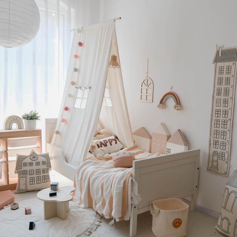 BEIOUDEXIN Kids Canopy Bed Tent - Cotton Linen Hanging Teepee