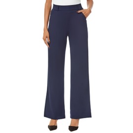 iChosy Womens Wide Straight Leg Pull-On Trousers Casual Slacks Dress Pants with Pockets Navy32 4