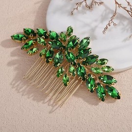 Teyglen Simple Full Green Crystal Rhinestone Wedding Hair Comb Bridal Side Comb Sparkly Rhinestone Headpiece Bridal Party Prom Hair Accessories for Women(Green)