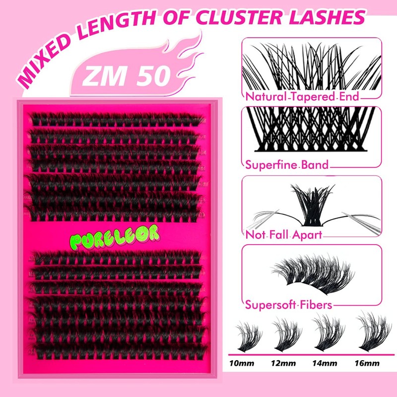 PURELEOR DIY Eyelash Extension Kit Cluster Lashes D Curl 10-16mm