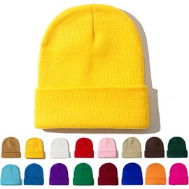 ZOORON Beanie for Women Men Winter Hats Unisex Cuffed Plain Skull Knit Hat Soft Warm Fisherman Beanies Yellow