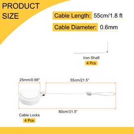 sourcing map 1.8 ft Retractable Cable Lock with Latch Remote Control Security Lock with Adjustable Cord Tether Anti Theft for Laptop, TV, 200g, White, 4 Pack