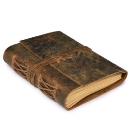 LEATHER VILLAGE Lined Vintage Paper Leather Bound Journal-260 Pages, Rustic Brown, 15 X 10 CM - Writing Notebook, Daily Notepad, Travel Diary For Women/Men