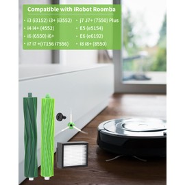 Brushes replacement parts for iRobot Roomba E & I series i7 i7+ i3 i3+ i4+ i6 j7 j7+ E5 E6, accessories compatible with roomba, 1 rubber brushes, 4 high-performance filters, 6 side brushes