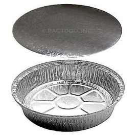 Handi-Foil of America 9" Round Aluminum Foil Food Take-Out Pan Container w/Board Lid Disposable Tins (Pack of 50)