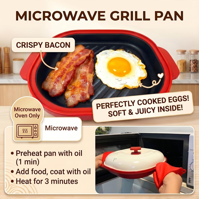 AHJ Microwave Grill Pan with Lid, Microwave Cooker Multi-Use for