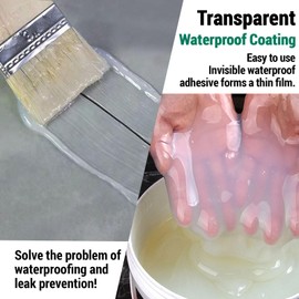2.5Kg/101Fl.oz Transparent Waterproof Coating Invisible Waterproof Agent Set with Indoor&Outdoor Insulating Sealant with Wooden Brush Putty Knife Cut Resistant Work Gloves Paint Roller(3L/0.79Gal)