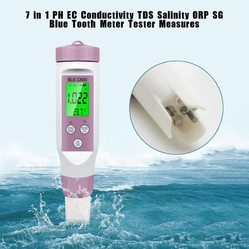 Areyourshop 7 in 1 PH Meter Blue Tooth, EC Conductivity