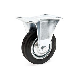 Wiltec Fixed Castor Diameter 100 mm with Rubber Wheel and Metal Rim 70 kg Load Capacity, Solid Material Apparatus Castor, Transport Castor, Furniture Castor, Quiet Running
