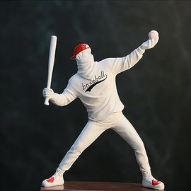 Playing Baseball Statue, Modern Baseball-Play Sculpture, Creative Art Figurines Collectible Ornament for Home Living Room Bedroom Office Desk Bookshelf Decor (White)