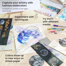 Arteza Metallic Watercolor Paint, Silver A701, Set of 2 Half Pans, Pearl Paint, Vibrant and Pearlescent Hues, For Illustrations, Calligraphy, Painting