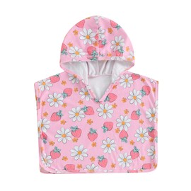 Doisbetthsay Toddler Beach Towel with Hood Kids Waffle Swim Cover Up Bath Towel Surf Poncho Boys Girls Hooded Beach Towel (Pink, 0-6 Months)