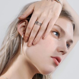 ChicSilver 925 Sterling Silver Stackable Rings Vintage Open Adjustable Cuff Wide Band Ring for Women Men