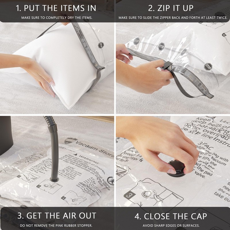 Vacuum Storage Bags 8 Combo, (2 Jumbo, 2 Large, 2