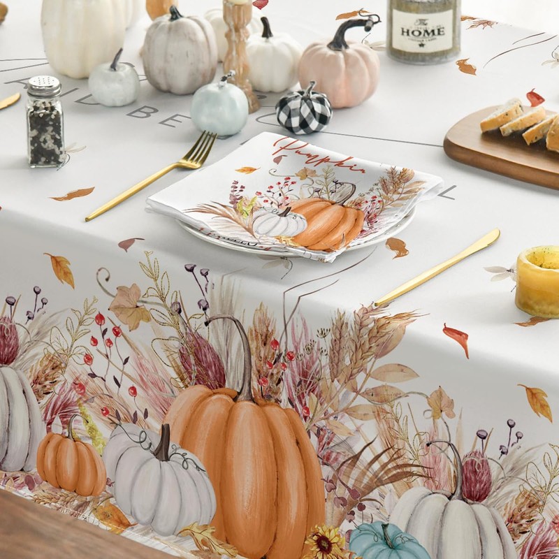 Horaldaily Fall Tablecloth 150x260 Centimetre Rectangular, Thanksgiving Autumn Harvest Pumpkin