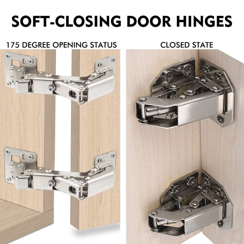 Jiaxitek 2-Pack 170 Degree Hidden Hinges,Hydraulic Adjustable Surface Mount Cabinet