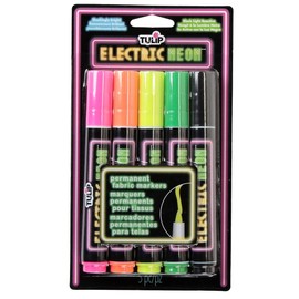 TULIP Fashion Markers 33010 Mrkt Multi Electric Neon Brush Tip 5Pk, As Detailed