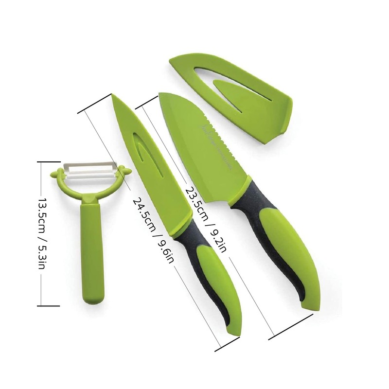 Jean-Patrique 3 Piece Chef’s Knifes Non-Stick Green & Black Prep