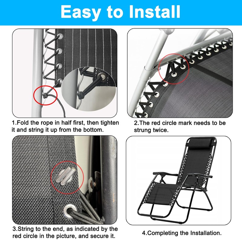 JOOTUEPO Replacement Cord for Zero Gravity Chair, 4 Pieces Universal