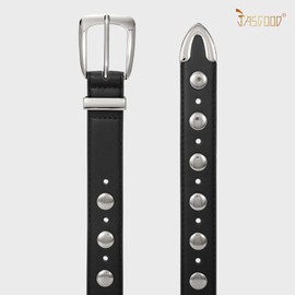 JASGOOD Women Leather Belt Fashion Studded Belt Ladies Punk Belt Gold Buckle Vintage Leather Belt for Jeans Dress,Black