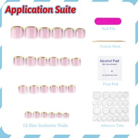 Gold French Tip Press on Toenails Short Square Toe Nail Press ons Nude Pink Fake Toenails False Toenails French Manicure Acrylic Toenails for Women Girls 24Pcs