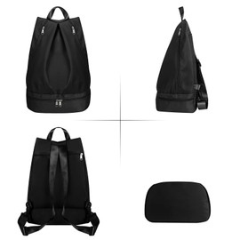 HUA ANGEL Unisex Waterproof Sports Backpack Women's Sports Bag with Wet Compartment Lightweight Backpack with Large Shoe Compartment for Swimming Travel Gym Yoga, black 1