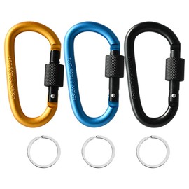 Ram® 3 Pack Locking Carabiner Aluminium Alloy D Ring Carabiners Hook Key Chain Padlock For Hiking Camping Travelling Fishing Backpack