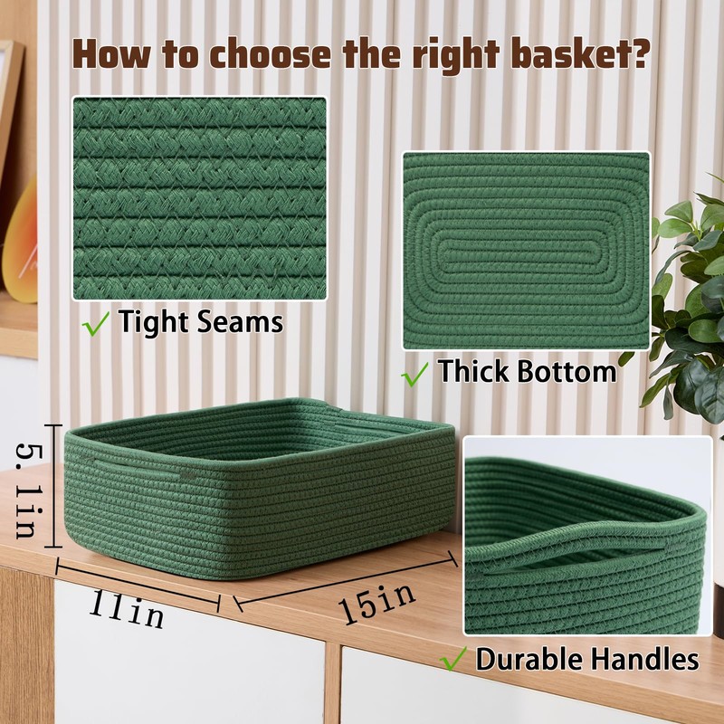 MiniArk Large Shallow Organizing Baskets 15x11x5.1 Inches - Rope Woven