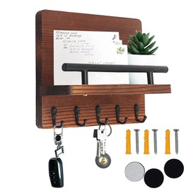 Kitchnexus Key Holder for Wall Decorative with 5 Hooks Wall Mounted Rustic Key Hanger Wooden Rack Mail Organizer with Shelf for Entryway Hallway Mudroom Office