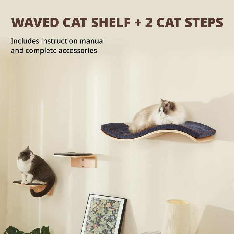 LIORCE Cat Wall Shelf with Two Steps - Wave Cat