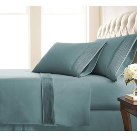 TRP 4 Piece Modern & Contemporary Classic 21-Inch Extra Deep Pocket Pleated Sheet Set Fully Elasticized Fitted Sheet 110 GSM Microfiber Fabric Farmhouse Bedding All Season Steel Blue Bed Sheets Queen