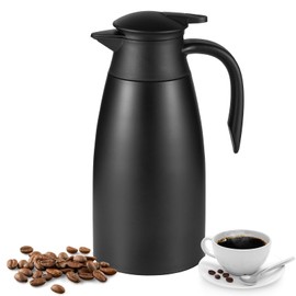 Olyzer 2L Stainless Steel Thermal Coffee Carafe, Double Wall Vacuum Carafe Jug with Lid, Coffee Drinks Pot with Handle, Warm& Cold Retention for Water, Milk, Tea, Juice (Black)