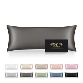Silk Body Pillow Cases, Mulberry Silk Body Pillow Cover with Zipper, Smooth, Anti Acne, Cooling Sleep Both Sides Natural Silk Satin 20x54 Body Pillowcase, Gifts for Women Men, Dark Gray