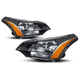 2Pcs Halogen Headlights Assembly Compatible with 08-11 Ford Focus Sedan Coupe,Black Housing/Amber Corner