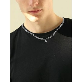 Necklace for Men Initial Necklace Silver Cuban Link Necklace Mens Letter Necklace Personal Custom Necklace Jewelry Christmas Gifts for Men Son Grandson Brother