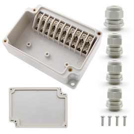 Junction Box Waterproof IP67, 109 x 75 x 40 mm, SRJQXH 10-Pin Terminal Block Clamps, Screws and PG11, PG16 Waterproof Connectors, Distribution Box Surface-Mounted DIY Self-Opening Hole