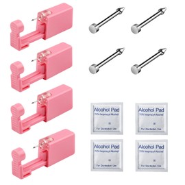 Orglace 4 Pack Nose Piercing Kit,Self Nose Piercing Gun with Nose Stud,Disposable Safe Sterile Piercing Tool at Home Salon for Women Men (Silver 190#)