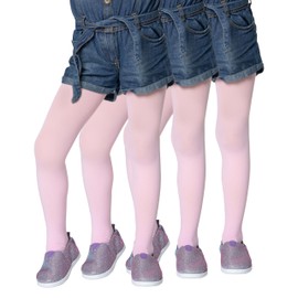 LORES Girls Kids Plain Tights - 3 Pairs - Ballet Dance School with Foot Opaque 40 Denier, pink