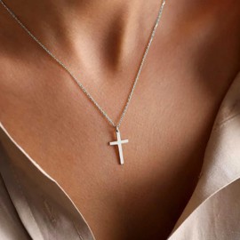 Silver Cross Necklace for Women Silver Plated Cute Cross Pendant Choker Necklaces Simple Trendy Everyday Jewelry