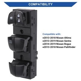 Obaee - Interruptor de ventana eléctrica para botón de control principal compatible con Nissan Altima 2013-2016/Tiida 2011-2016/Juke 2010-2017/Sylphy/Qashqai/X-Trail/Rogue Sport, reemplaza a OEM