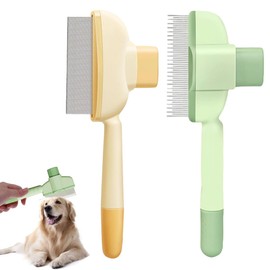 WUSJCOF 2 Stück Selbstreinigender Flohkamm und Fellpflegebürste für Haustiere, Flohkamm für Katzen und Hunde mit Knopf für Die Schnelle Reinigung von Verirrten Haaren,2 Kämmzahnstyle