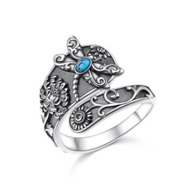 SHAOAN 925 Sterling Silver Dragonfly Turquoise Spoon Thumb Ring