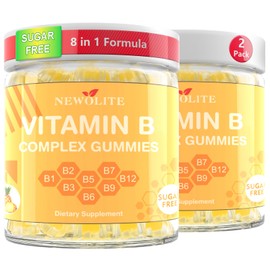 NEWOLITE 2 Pack Vitamin B Complex Gummies for Women Pineapple Flavor Daily Vitamin C B1,B2,B3,B5,B6,B7,B9,B12 Biotin Folate Supports Energy, Mood, Immune System Sugar-Free Vegan Work Adults(120Count)