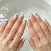24 unghie finte a pressione con foglie dorate e blu,