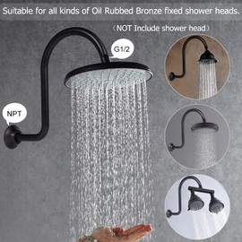 HAOXIN Bronze Shower Arm with Flange Brass 12 Inch Gooseneck Extension S Shaped Shower Arm High Arc Perfect For Fixed Rainfall Showerhead Replacement Part,Oil Rubbed Bronze,SA01B