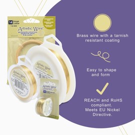 Artistic Wire - Alambre para manualidades (calibre 24, 51 mm, latón resistente al desgaste, 18,2 m), color dorado