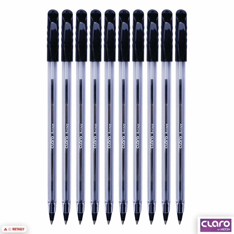 CLARO A-one Ballpoint Pens, BLACK, Medium Point (1.0mm), Pack of